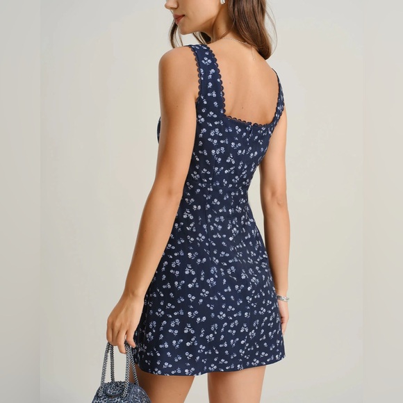 Rihoas Navy Floral Square Neck Slip Mini Dress - Picture 4 of 5